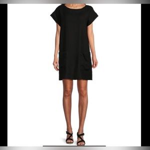 Bryn Walker Black Tunic Dress with Cap Sleeves and front pockets. Size Small